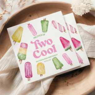 Two Cool Pink Retro Popsicle 2nd Birthday Party Napkins