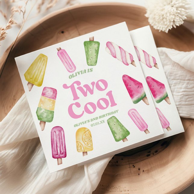 Two Cool Pink Retro Popsicle 2nd Birthday Party Napkins (Creator Uploaded)