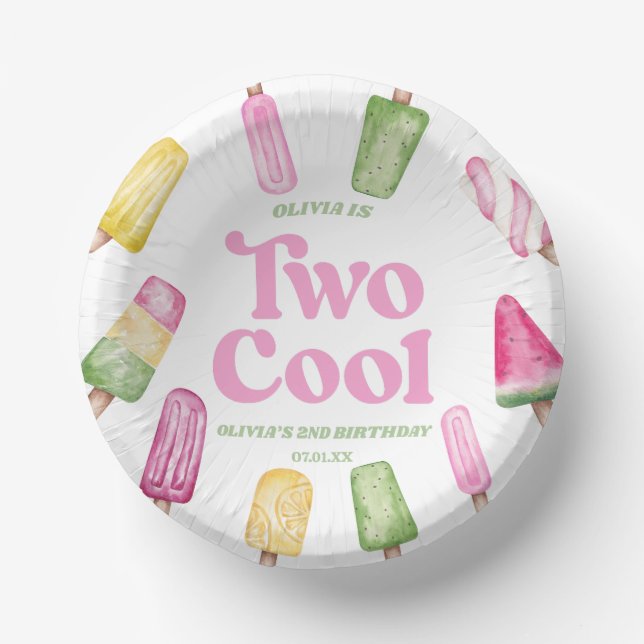 Two Cool Pink Retro Popsicle 2nd Birthday Party Paper Bowls (Front)