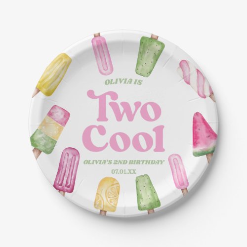 Two Cool Pink Retro Popsicle 2nd Birthday Party Paper Plates