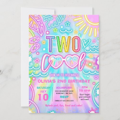 Two Cool Pool 2nd Birthday Party  Invitation