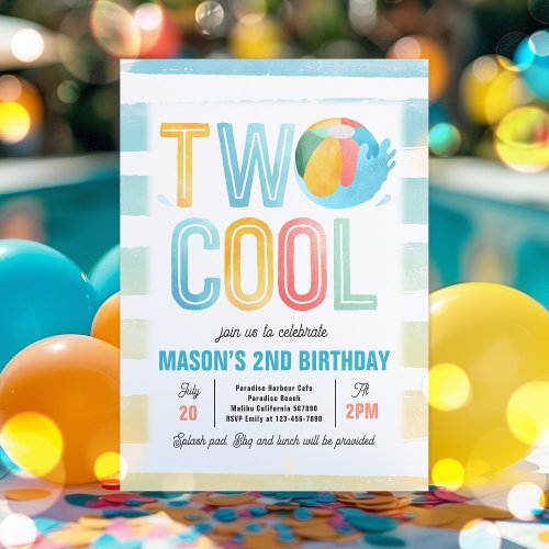 Two Cool Pool Party Beach 2nd Birthday Party  Invitation