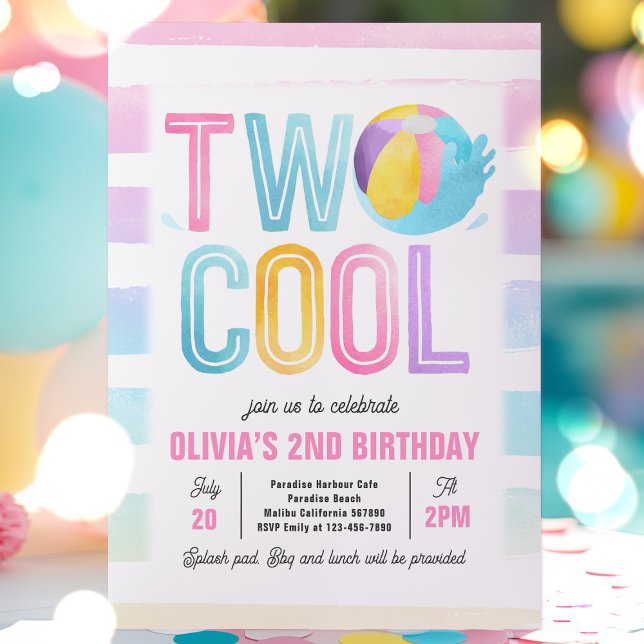 Two Cool Pool Party Beach 2nd Birthday Party  Invitation (Creator Uploaded)