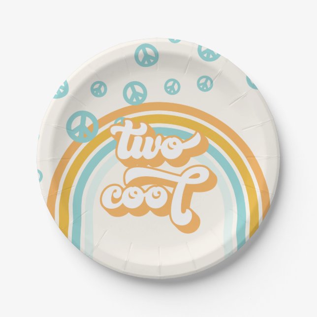 TWO Cool Retro Boy 2ND Birthday Paper Plates (Front)