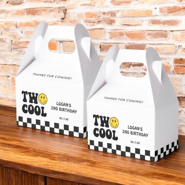 Two Cool Retro Boy Second Birthday Party Favor Boxes (Creator Uploaded)