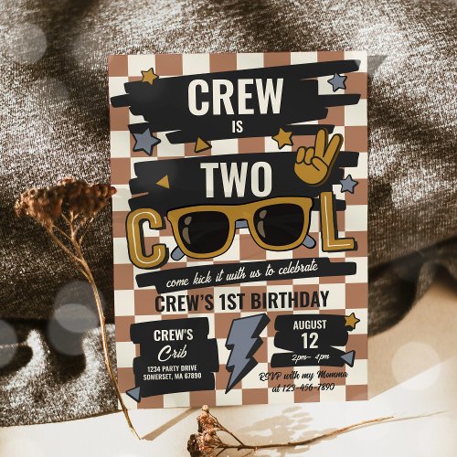 Two Cool Retro Checkered Sunglasses 2nd Birthday Invitation