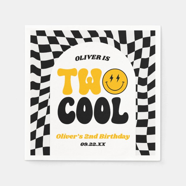 Two Cool Retro First 2nd Birthday Party Napkins (Front)