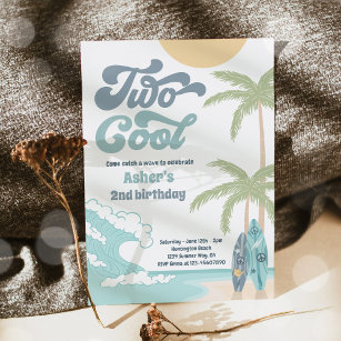 Two Cool Retro Surf Beach 2nd Birthday Party Invitation