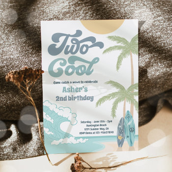 Two Cool Retro Surf Beach 2nd Birthday Party Invitation by PixelPerfectionParty at Zazzle