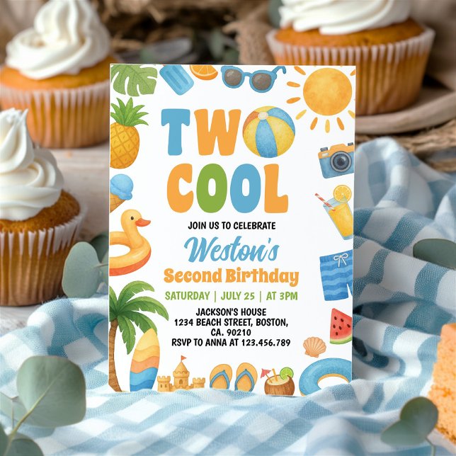 Two Cool Summer Beach 2nd Birthday Party Invitation (Creator Uploaded)