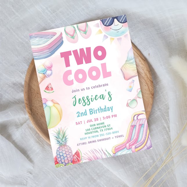 Two Cool - Summer Girl 2nd Birthday Party Invitation (Creator Uploaded)