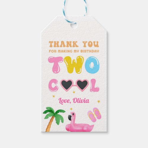 Two Cool Summer Pool Party Girl 2nd Birthday  Gift Tags