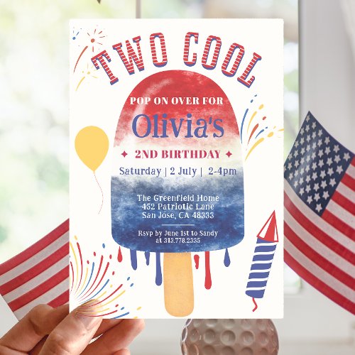 Two Cool Summer Popsicle Fireworks Birthday Party Invitation