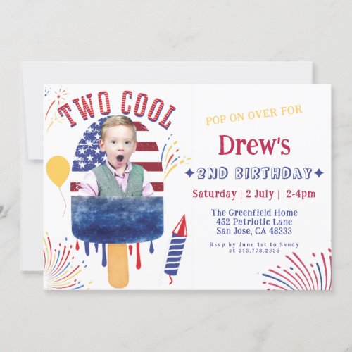 Two Cool Summer Popsicle Fireworks Birthday Party Invitation