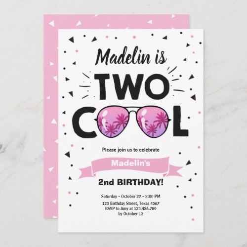 Two Cool Summer Sunglasses Girl 2nd Birthday Invit Invitation
