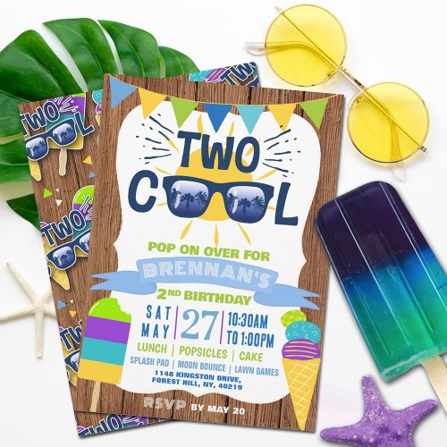 Two Cool Summer Vibes 2nd Birthday Invitation