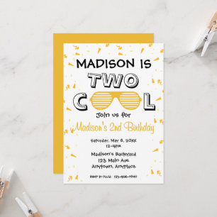 TWO Cool Sunglass 2nd Birthday Party Invitation