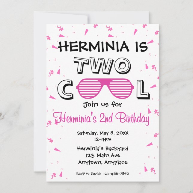 TWO Cool Sunglass 2nd Birthday Party Invitation (Front)