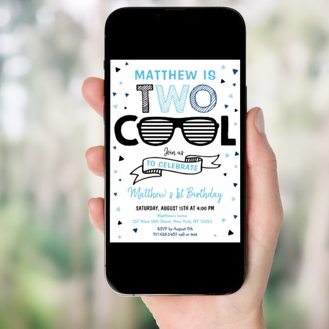 Two Cool Sunglass Boy Second Birthday Invitation (Front Digital)