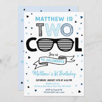 Two Cool Sunglass Boy Second Birthday Invitation by LittlePrintsParties at Zazzle