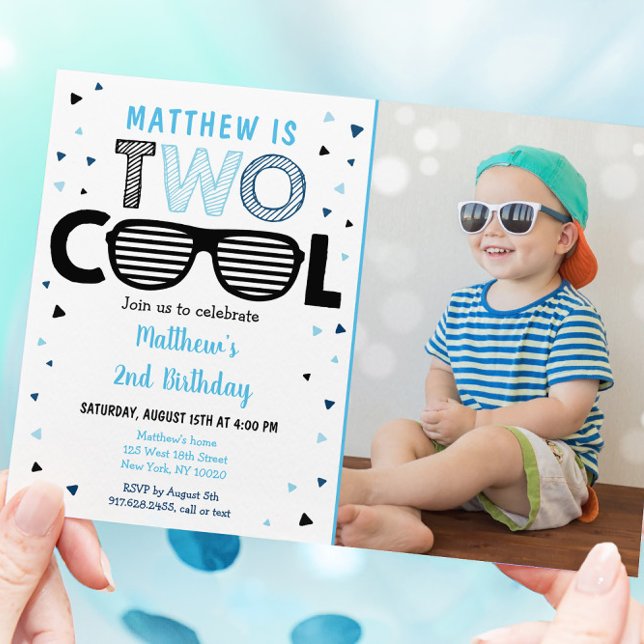 Two Cool Sunglass Boy Second Birthday Invitation (Creator Uploaded)