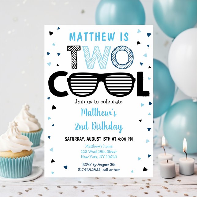 Two Cool Sunglass Boy Second Birthday Invitation (Creator Uploaded)