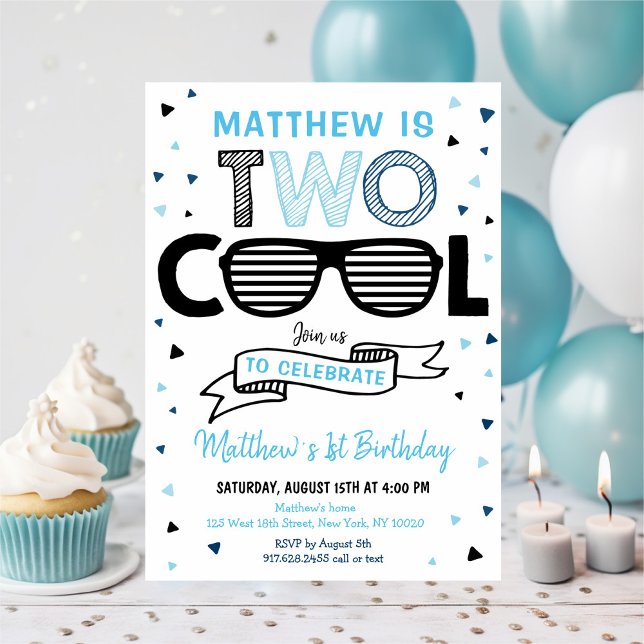 Two Cool Sunglass Boy Second Birthday Invitation (Creator Uploaded)