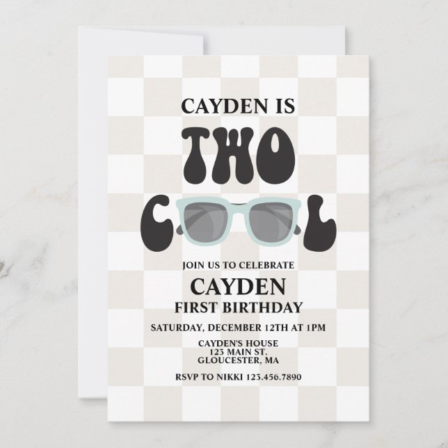 Two Cool Sunglasses and Checker 2ND Birthday Invitation (Front)