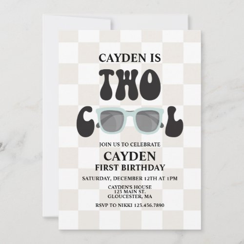 Two Cool Sunglasses and Checker 2ND Birthday Invitation