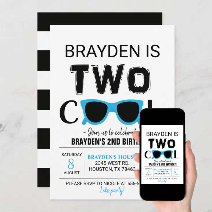Two Cool Sunglasses Birthday Party Invitation Zazzle