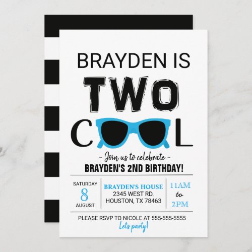 Two Cool Sunglasses Birthday Party Invitation
