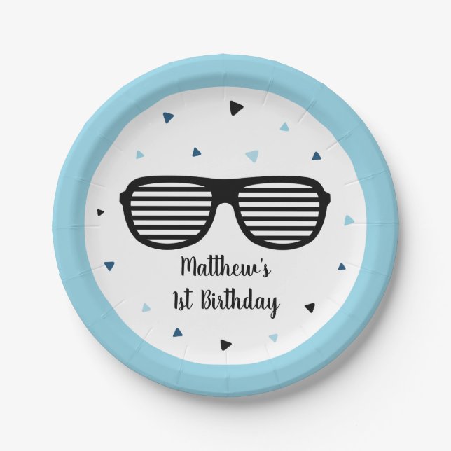 Two Cool Sunglasses Boy Birthday Paper Plates (Front)