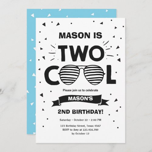 Two Cool Sunglasses Boy Second Birthday Party Invitation