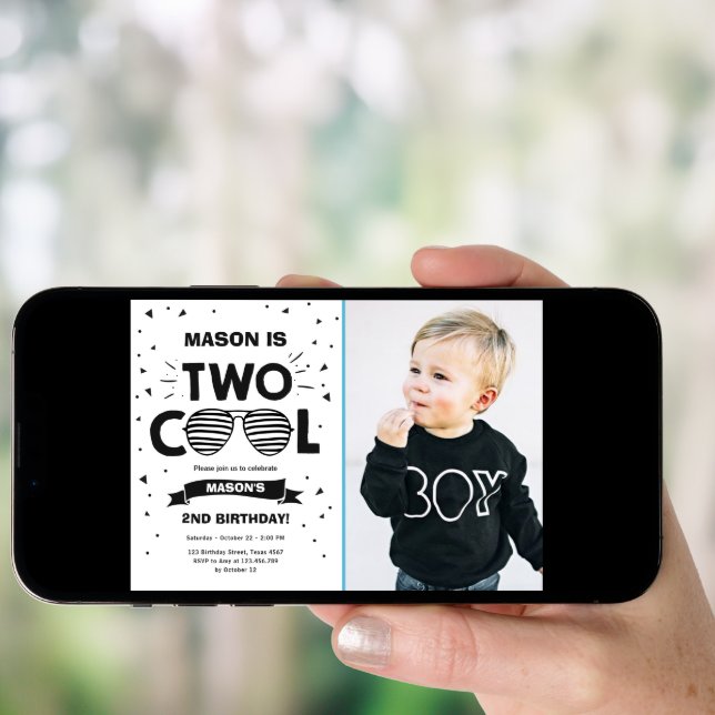 Two Cool Sunglasses Boy Second Birthday Party Invitation (Front Digital)