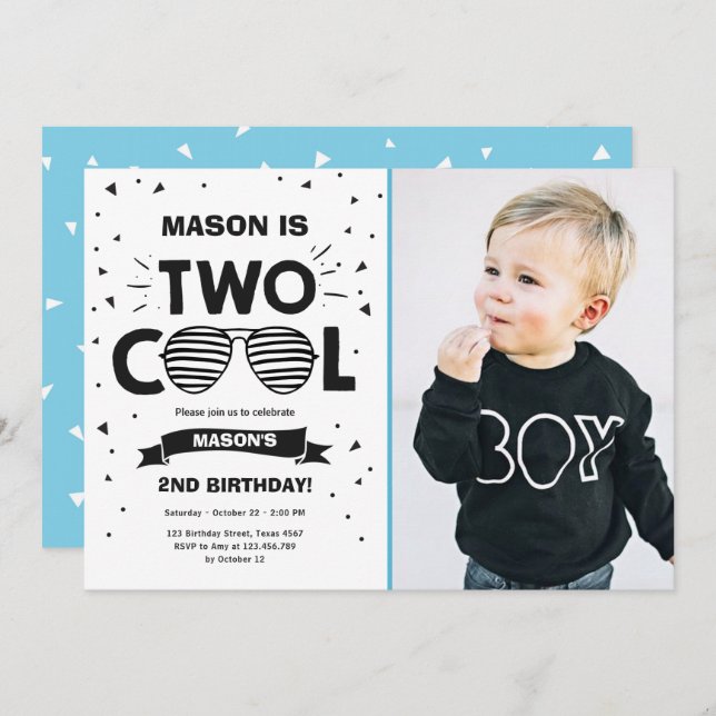 Two Cool Sunglasses Boy Second Birthday Party Invitation (Front/Back)