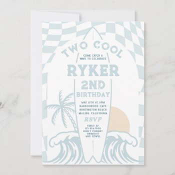 Two Cool Surf Surfboard 2nd Birthday Party Invitation by PixelPerfectionParty at Zazzle