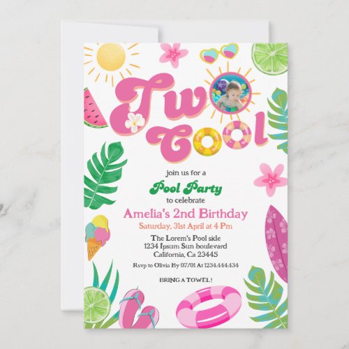 Two cool tropical pool summer 2nd Birthday Invitation