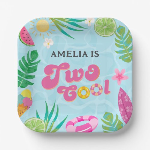 Two cool tropical pool summer 2nd Birthday Paper Plates