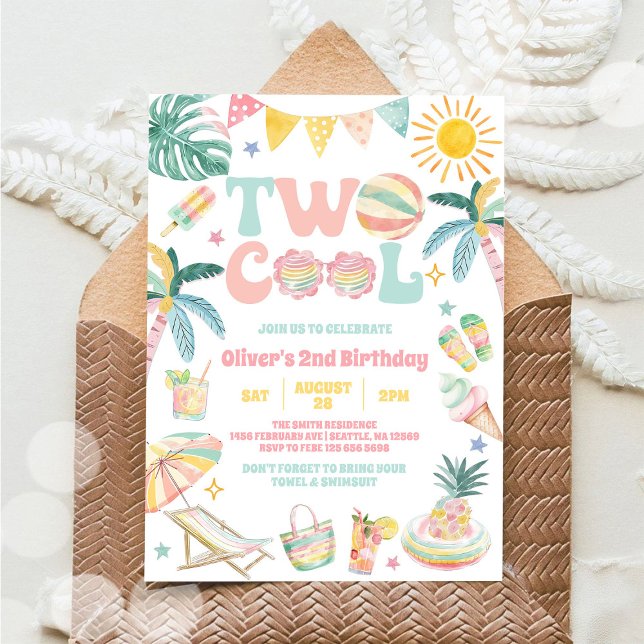 Two Cool Tropical Summer 2nd Birthday Party Invitation (Creator Uploaded)