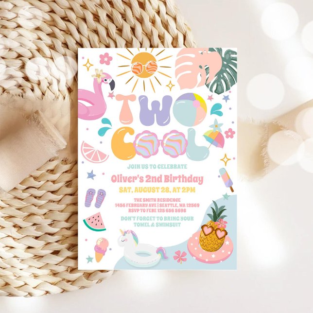 Two Cool Tropical Summer 2nd Birthday Party  Invitation (Creator Uploaded)