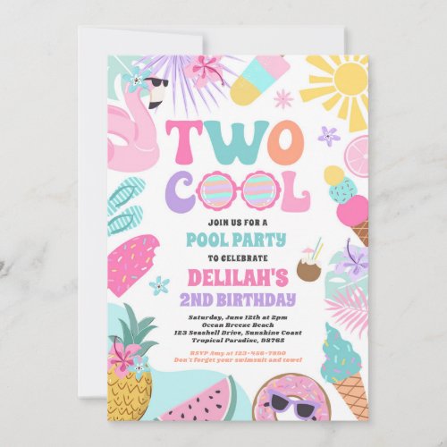 Two Cool Tropical Summer Beach 2nd Birthday Party Invitation