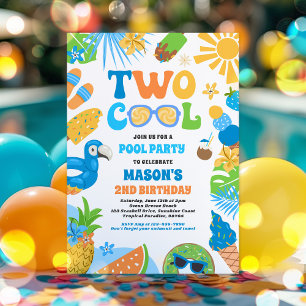 Two Cool Tropical Summer Beach 2nd Birthday Party Invitation