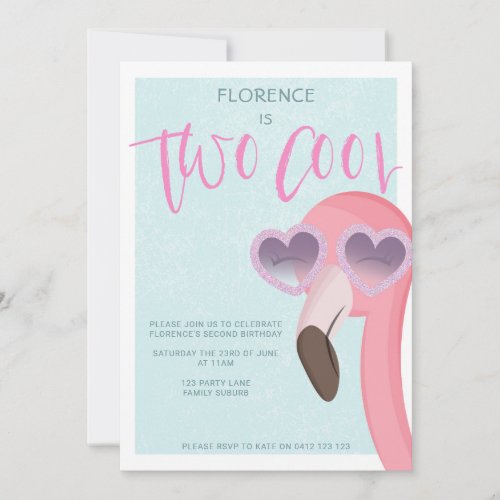 Two Cool  Tropical Summer Flamingo Birthday Invitation