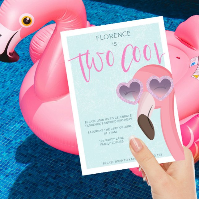 Two Cool | Tropical Summer Flamingo Birthday Invitation (Creator Uploaded)