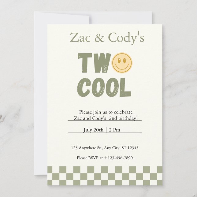 Two Cool Twin Birthday Invitation – Editable  (Front)