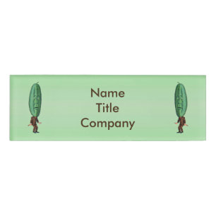 Two Cool Vintage Green Pickle Head Men in Suits Name Tag