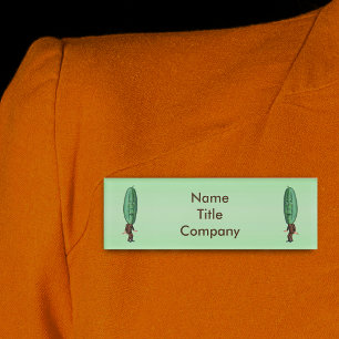 Two Cool Vintage Green Pickle Head Men in Suits Name Tag