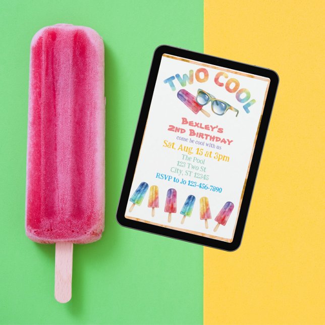 TWO Cool, Watercolor Popsicle 2nd Birthday Invitation (Creator Uploaded)