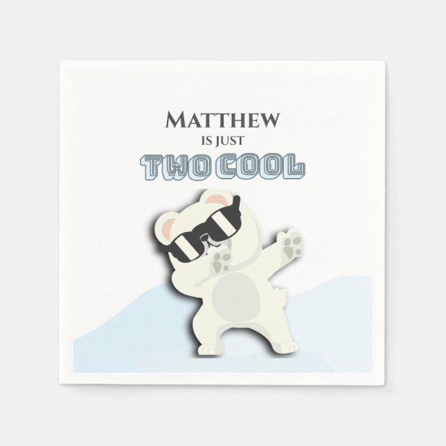 Two Cool Winter Polar Bear dabbing 2nd bday Napkins (Front)