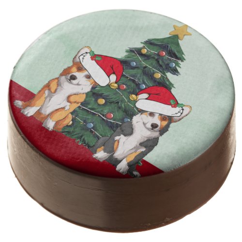 Two Corgi Christmas Tree Dog Santa Hat Cute Chocolate Covered Oreo